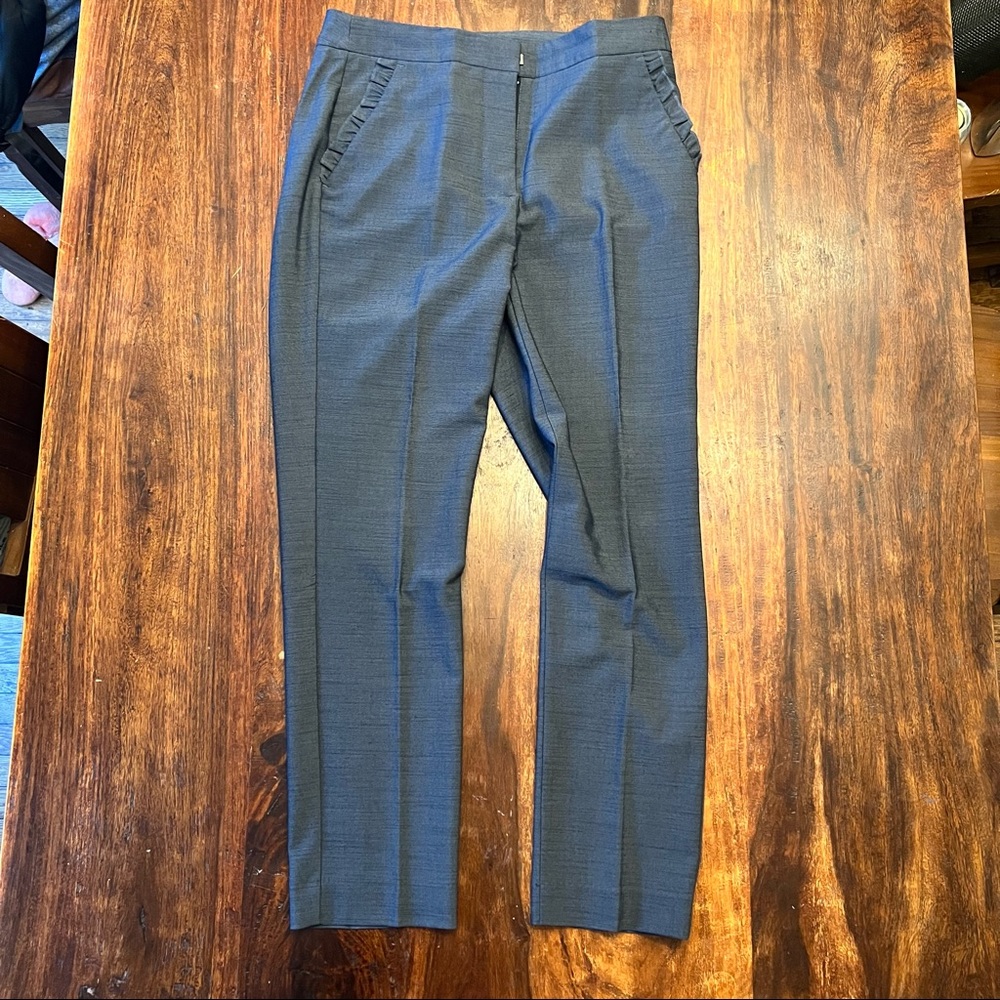 Zara steel blue ruffle pocket detail pants, M